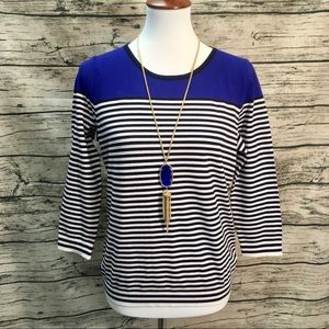 Talbots Black & White Stripe Navy Sweater Sz M